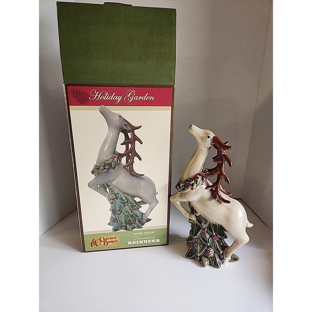 Cracker Barrel Holiday Garden Decorative Reindeer Ceramic Figurine with Box